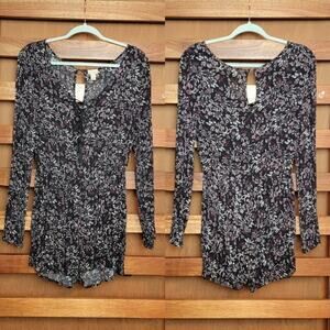Cape Juby Black & Purple Floral Long Sleeve Romper, Sz S